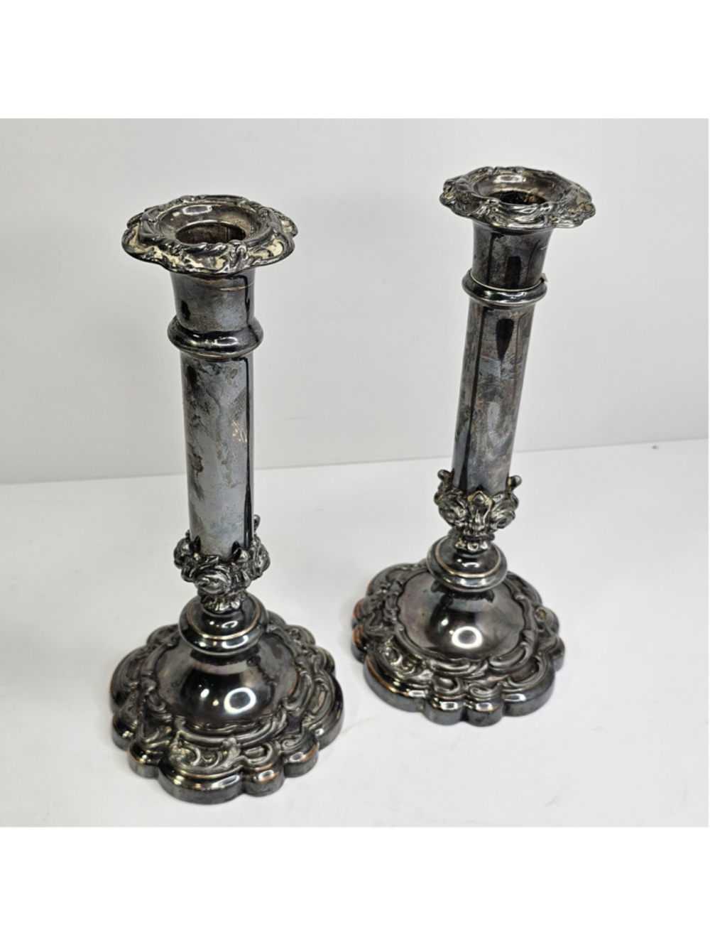 Silver Plated Art Deco MCM Victorian Style Candle Holders Candlestick Vintage